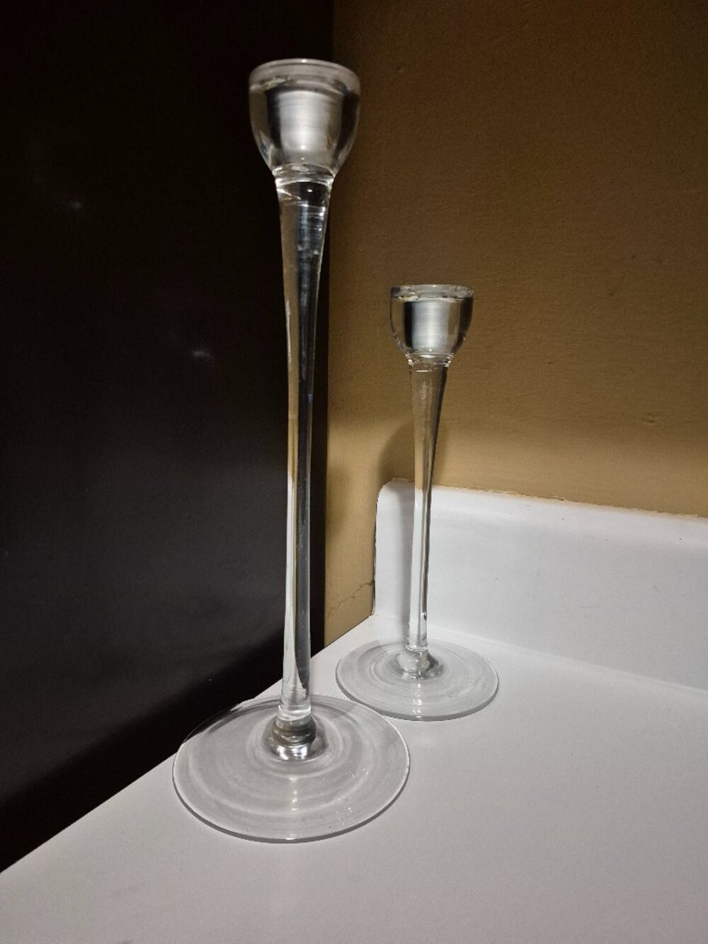 VINTAGE IKEA BLOMSTER CLEAR GLASS CANDLESTICK HOLDERS DESIGNED BY AMSEL/WESSLAND